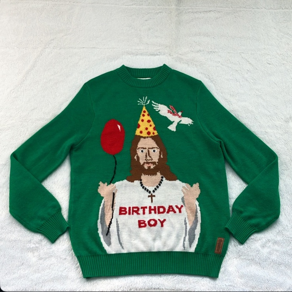 Like New Tipsy Elves Jesus Birthday Boy Ugly Christmas Sweater, Size Medium - Picture 2 of 7